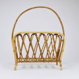 Bamboo and rattan magazine rack in the style of Franco Albini, Italy, 1970s.