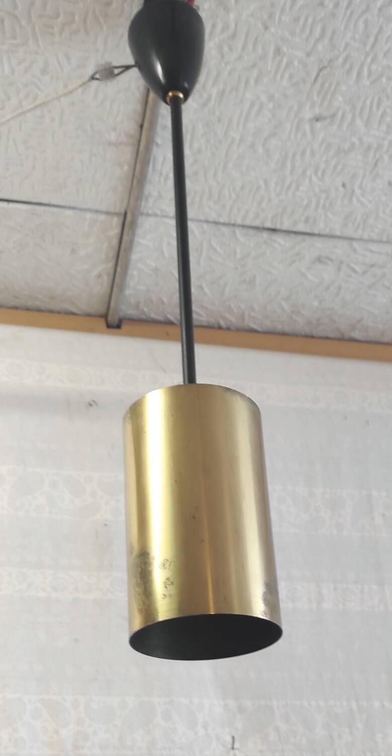 Modernist design pendant light in metal and brass - 50s/60s