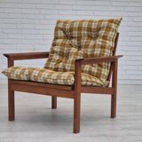 1970s, Danish lounge chair, original condition, furniture wool fabric, teak wood.