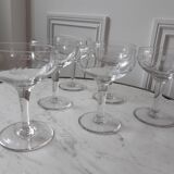Set of 6 crystal champagne glasses engraved 50s