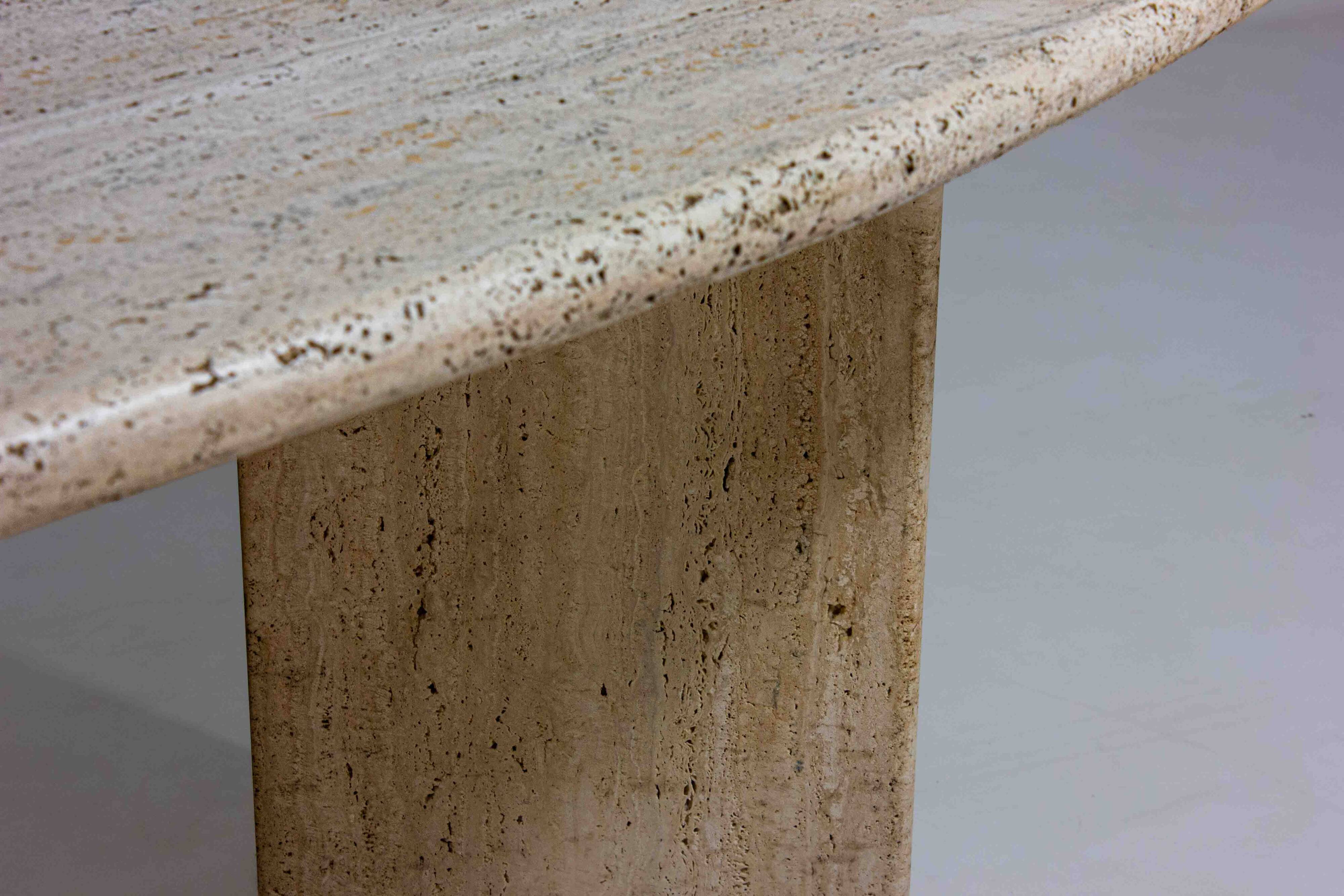 Large oval dining table in natural travertine, Italy 1970s