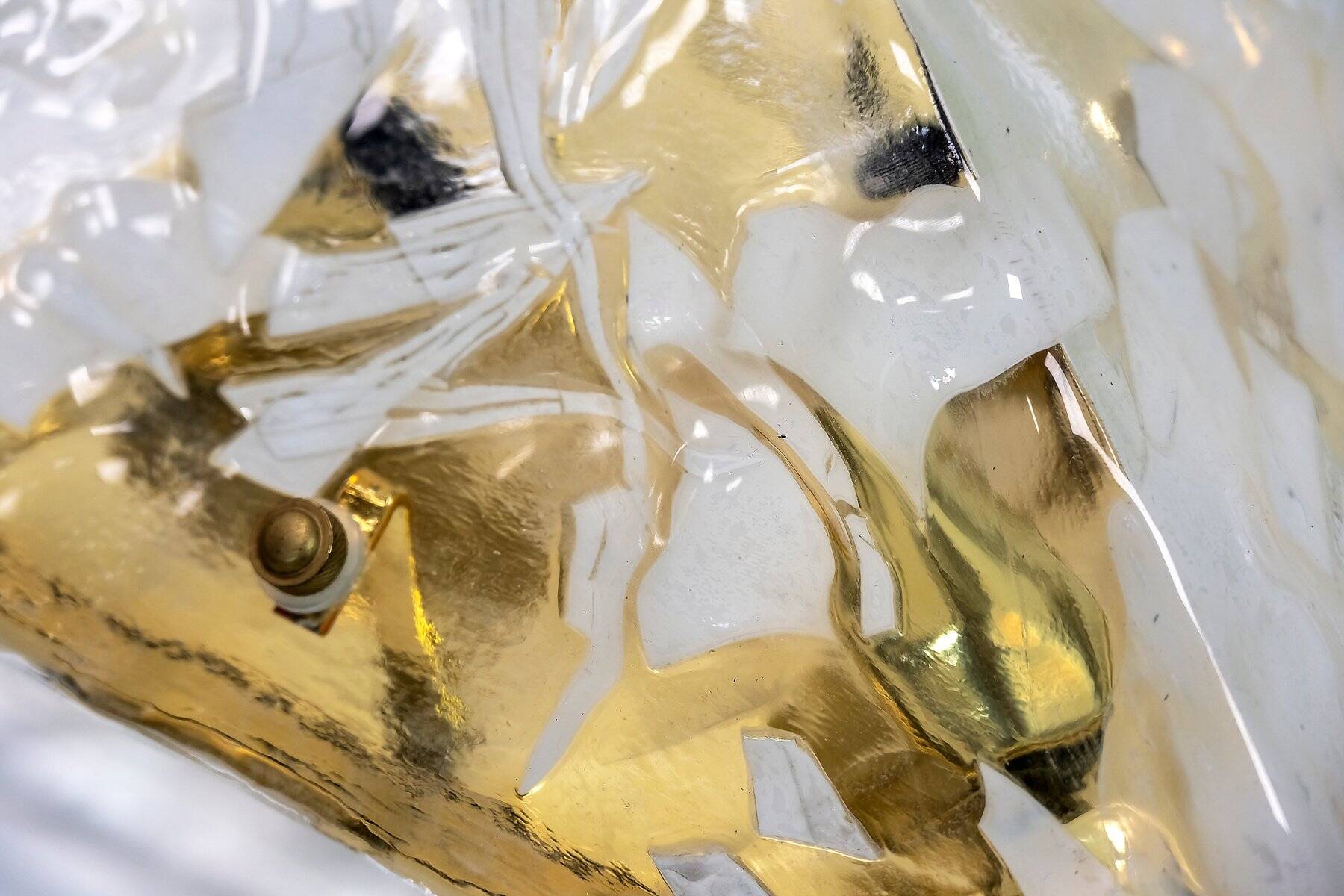 Italian Murano glass and brass wall light sconces, 1980s, set of 2