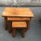 Brutalist oak trundle table, year 70, holland