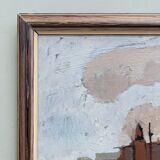 Mid-Century Modern "Out at Sea" Swedish Vintage Coastal Landscape Oil Painting, Framed