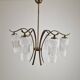 Italian Mid-Century Brass Chandelier with Murano Style Glass Shades, 1960's