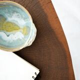 Round wooden coffee table walnut trunk