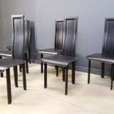 Set of 6 post modern black leather dining chairs, 1980s