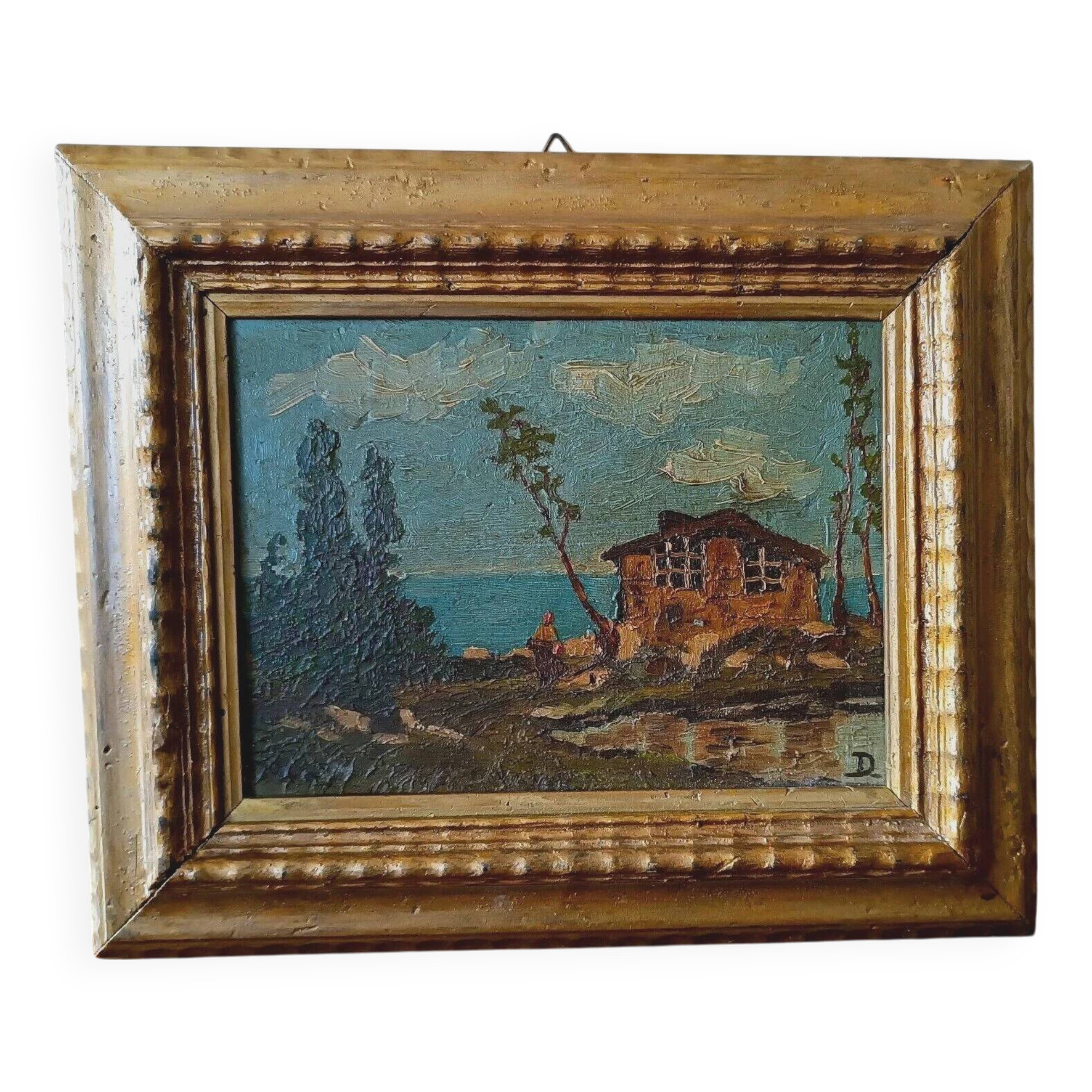 Oil painting on panel landscape early 1900s