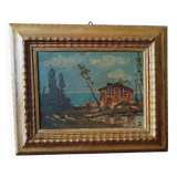 Peinture à l'huile sur panneau paysage début des années 1900