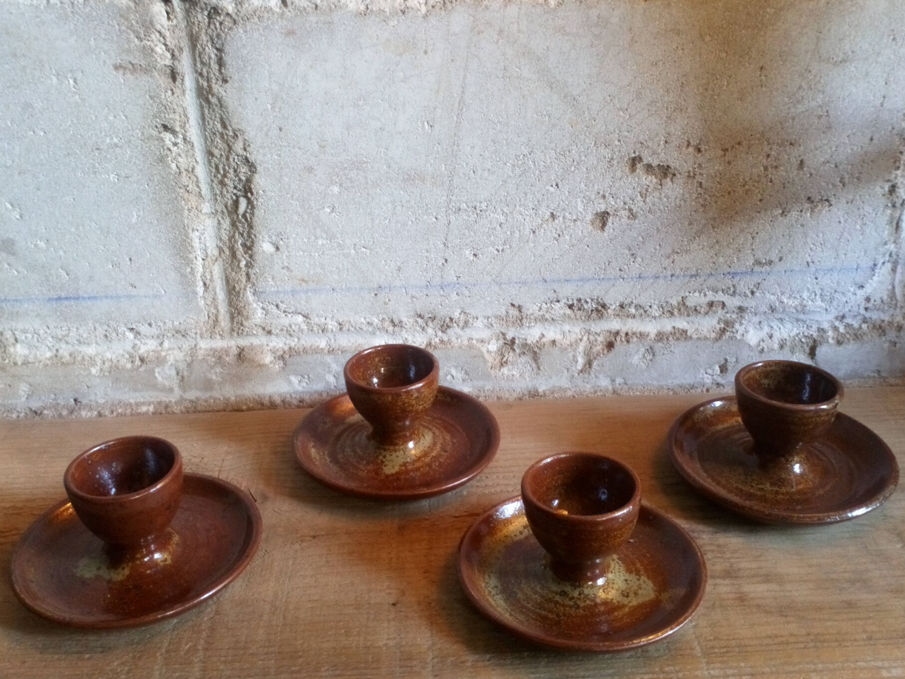 Four pyrite stoneware shells