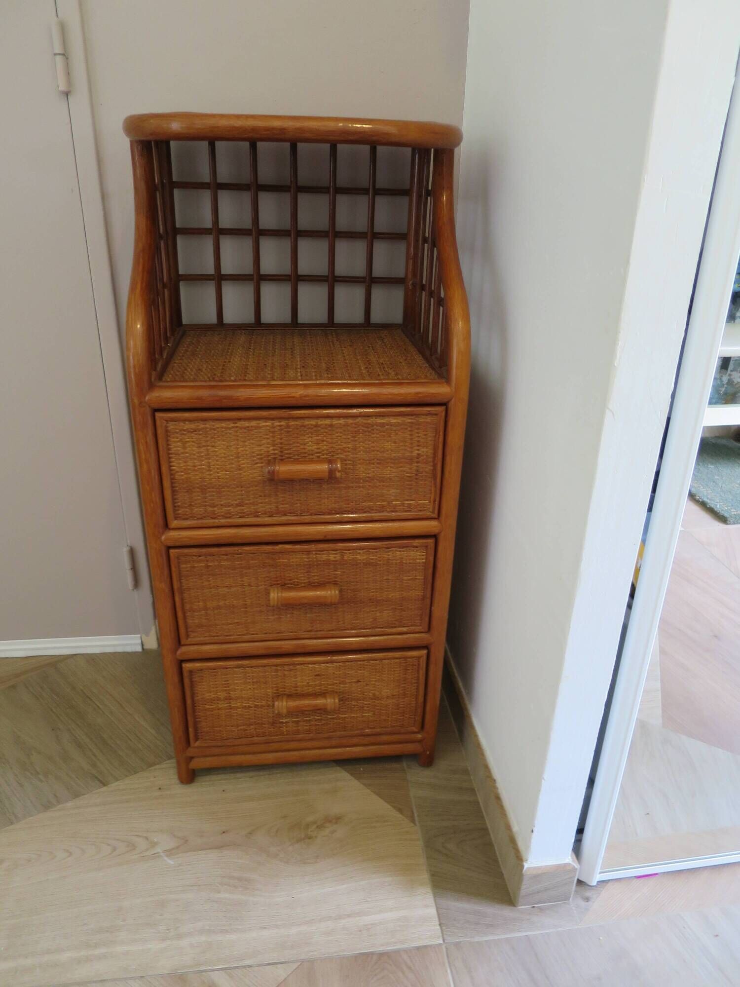 Vintage - sideboard - chest of drawers - woven rattan chest of drawers - wood - bamboo - 80s