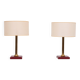 set Jacques Adnet Red Stich Leather Table lamps 1960s France