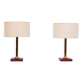 lampe de table en cuir rouge à couture de Jacques Adnet années 1960 France