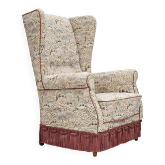 1955-60s, Danish design, high back armchair in floral multicolor fabric, original condition.