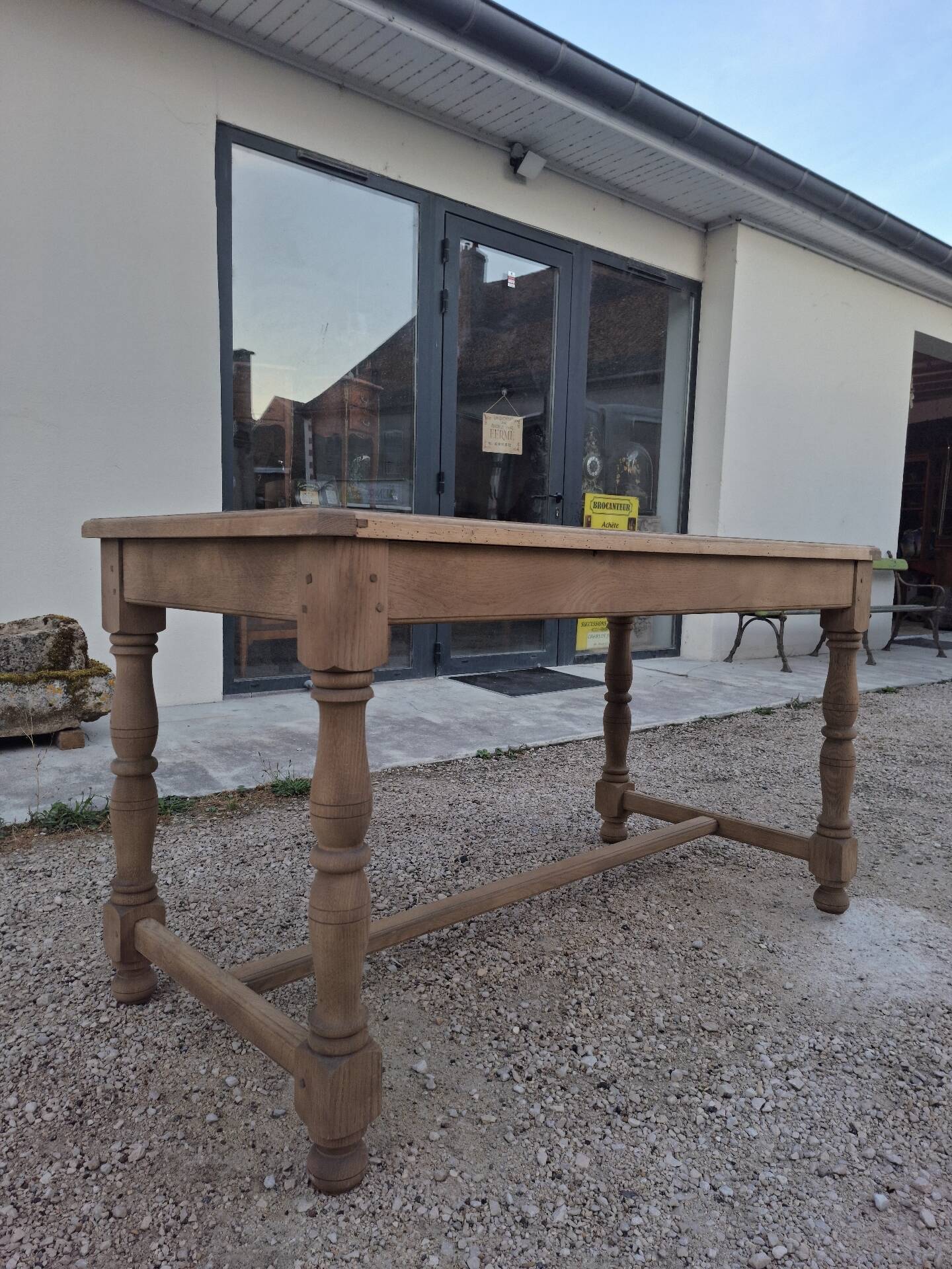 Solid oak farmhouse table fully sandblasted.