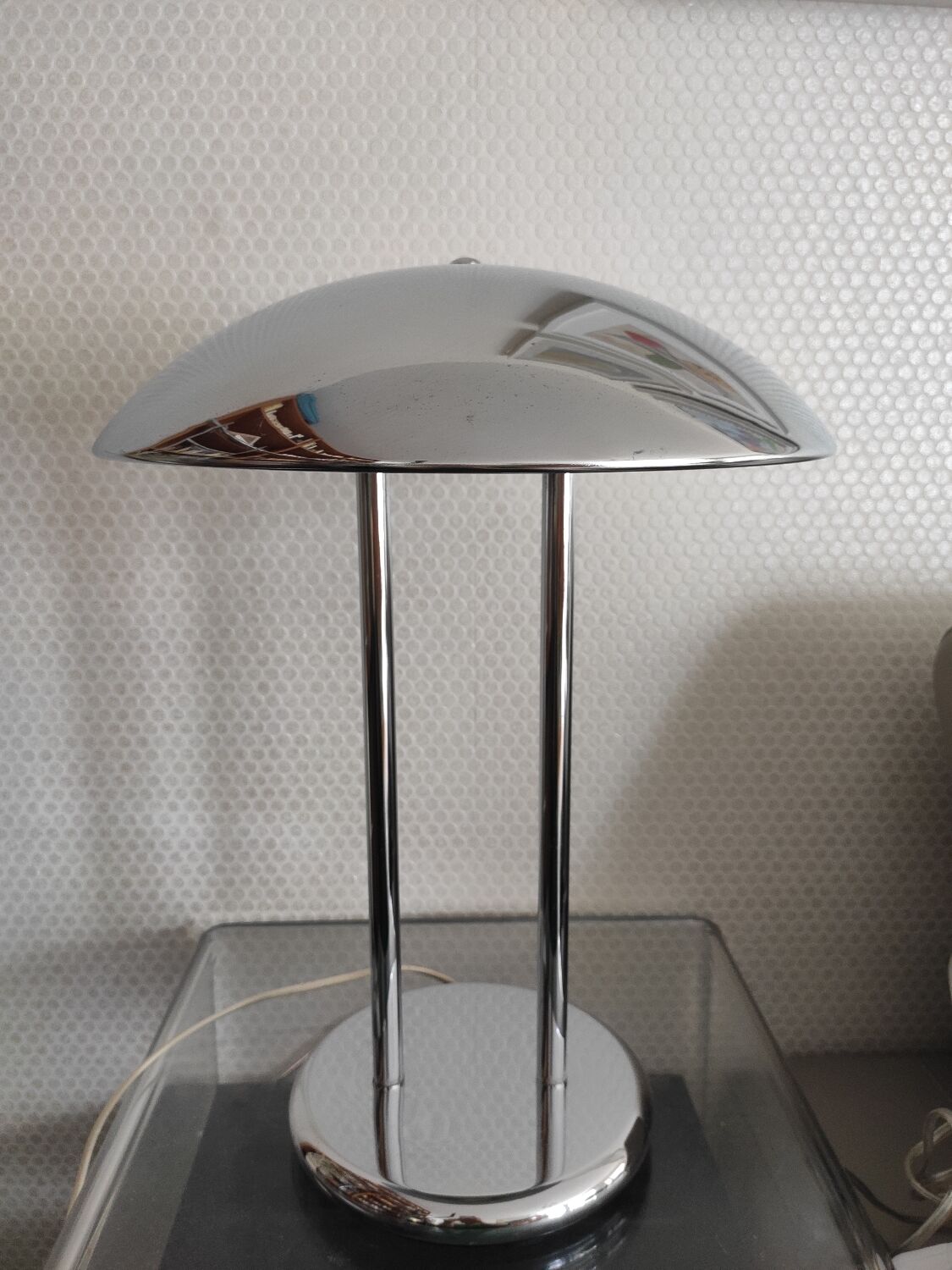 Ikea Chrome mushroom lamp designed by Robert Sonneman