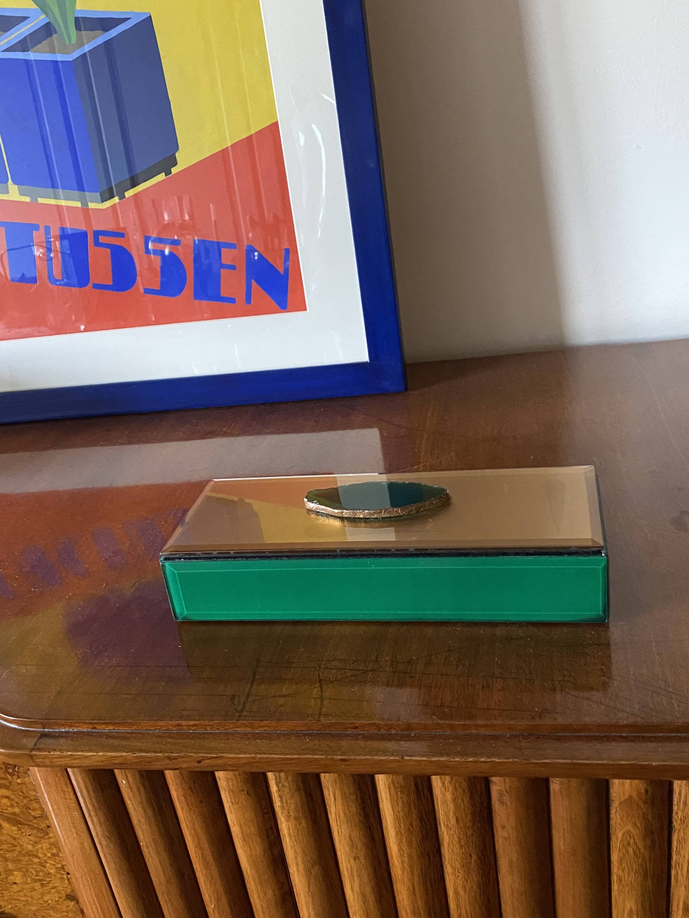Green glass Jewelry Box, Italy 1980s