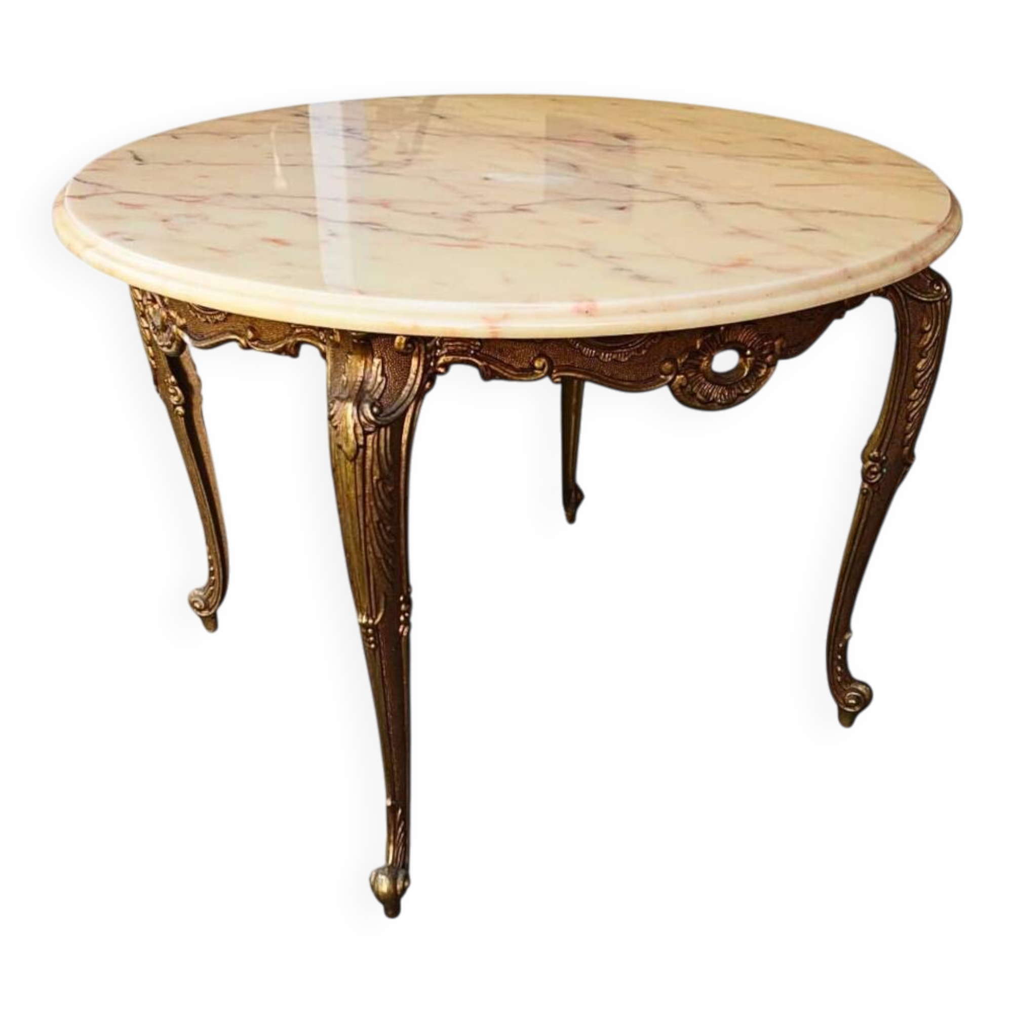 Table basse en bronze de style Louis XV avec plateau en marbre, XXe siècle