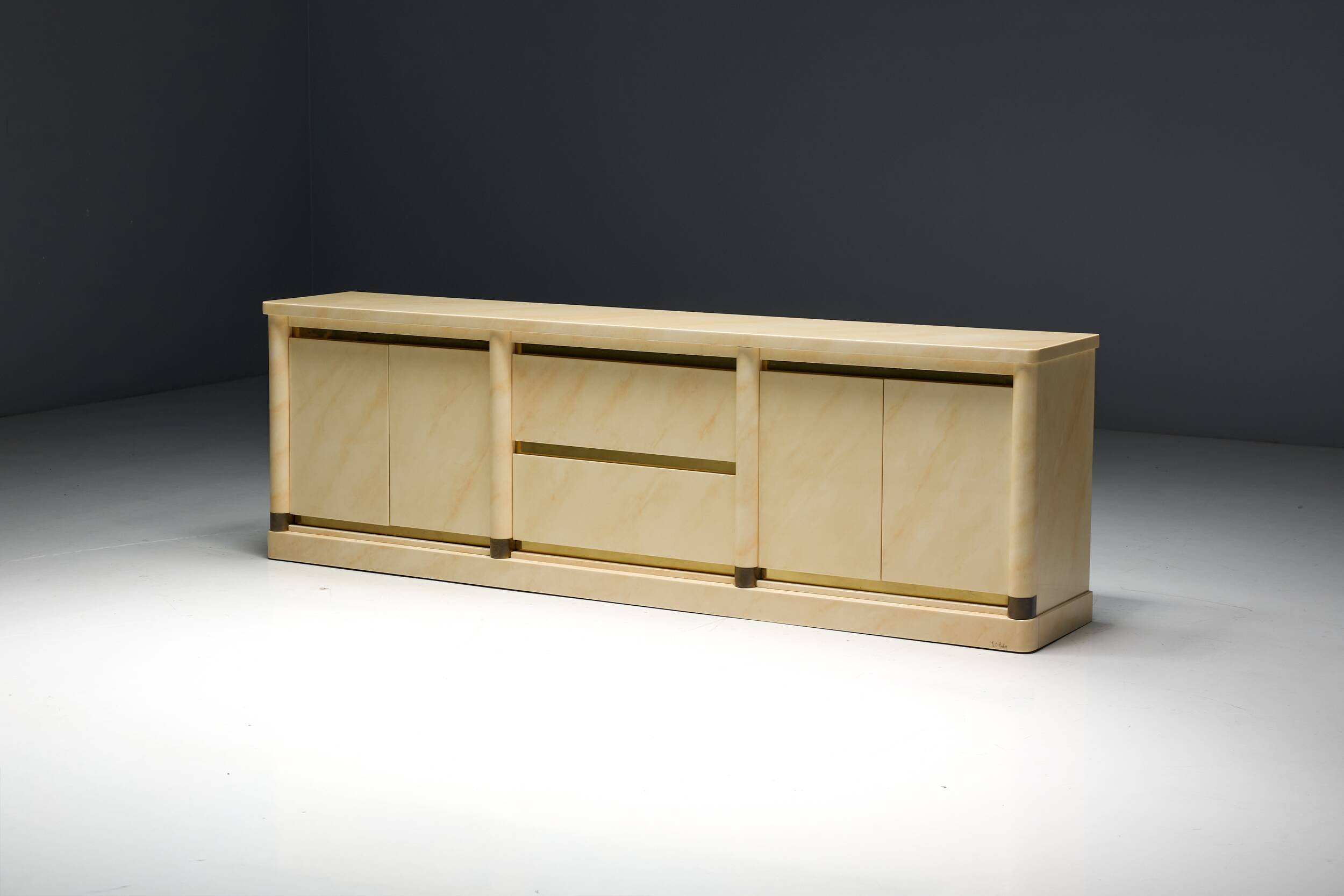 Faux-Marble Lacquered Sideboard by Jean Claude Mahey, France, 1970s