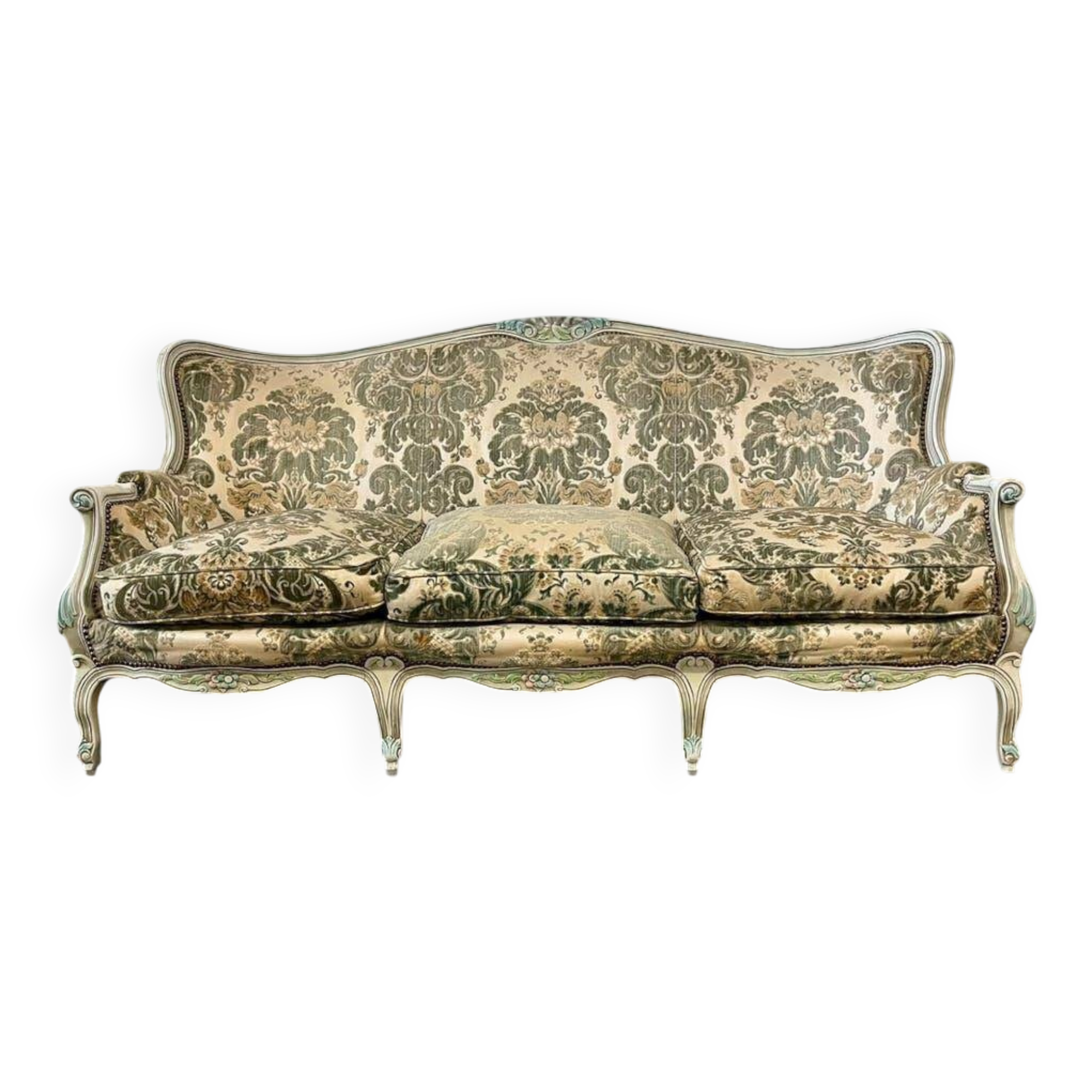 Vintage grey beige baroque armchair/sofa/lounge.