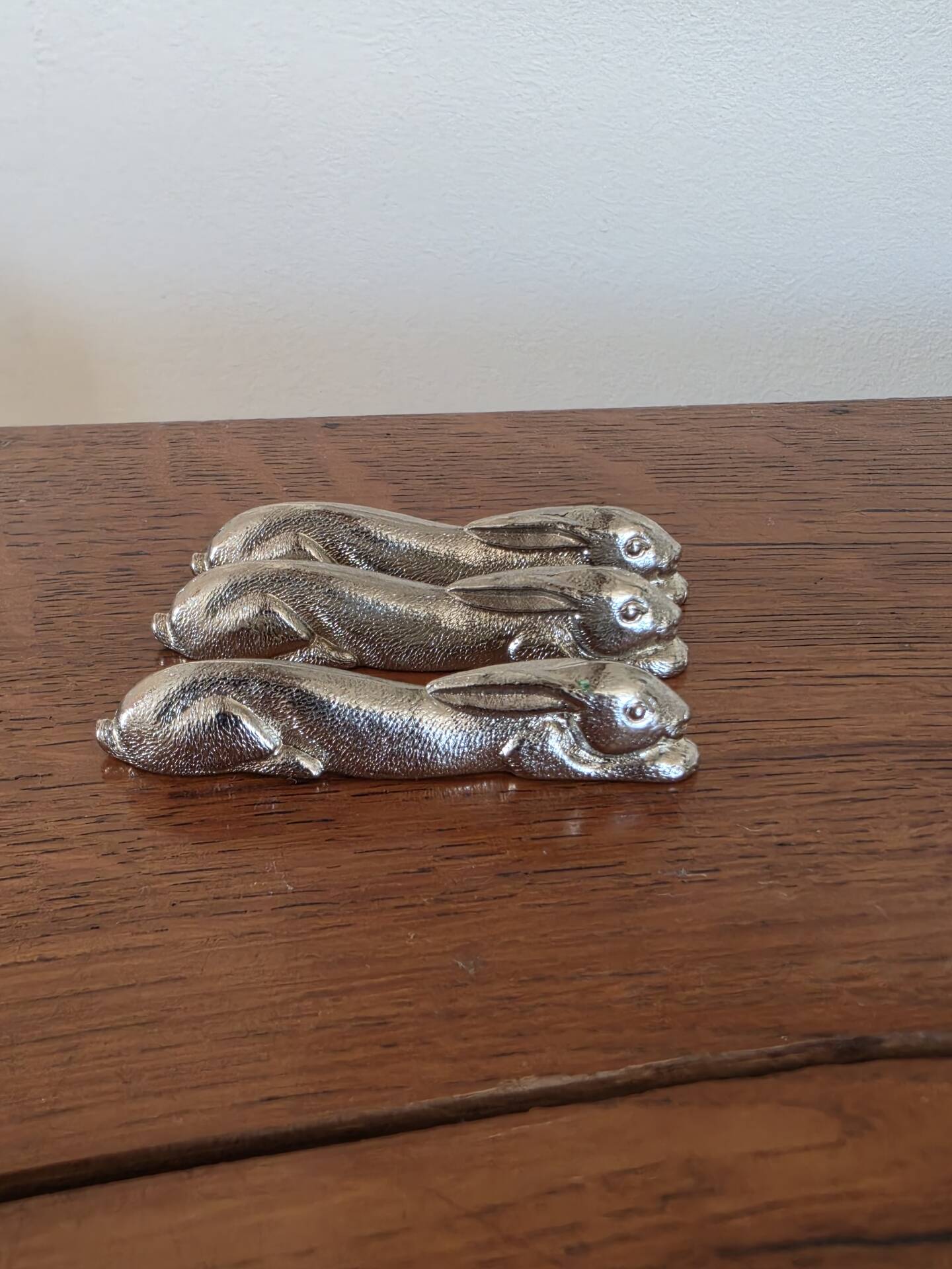 set of 3 silver hare knife rests vintage tableware