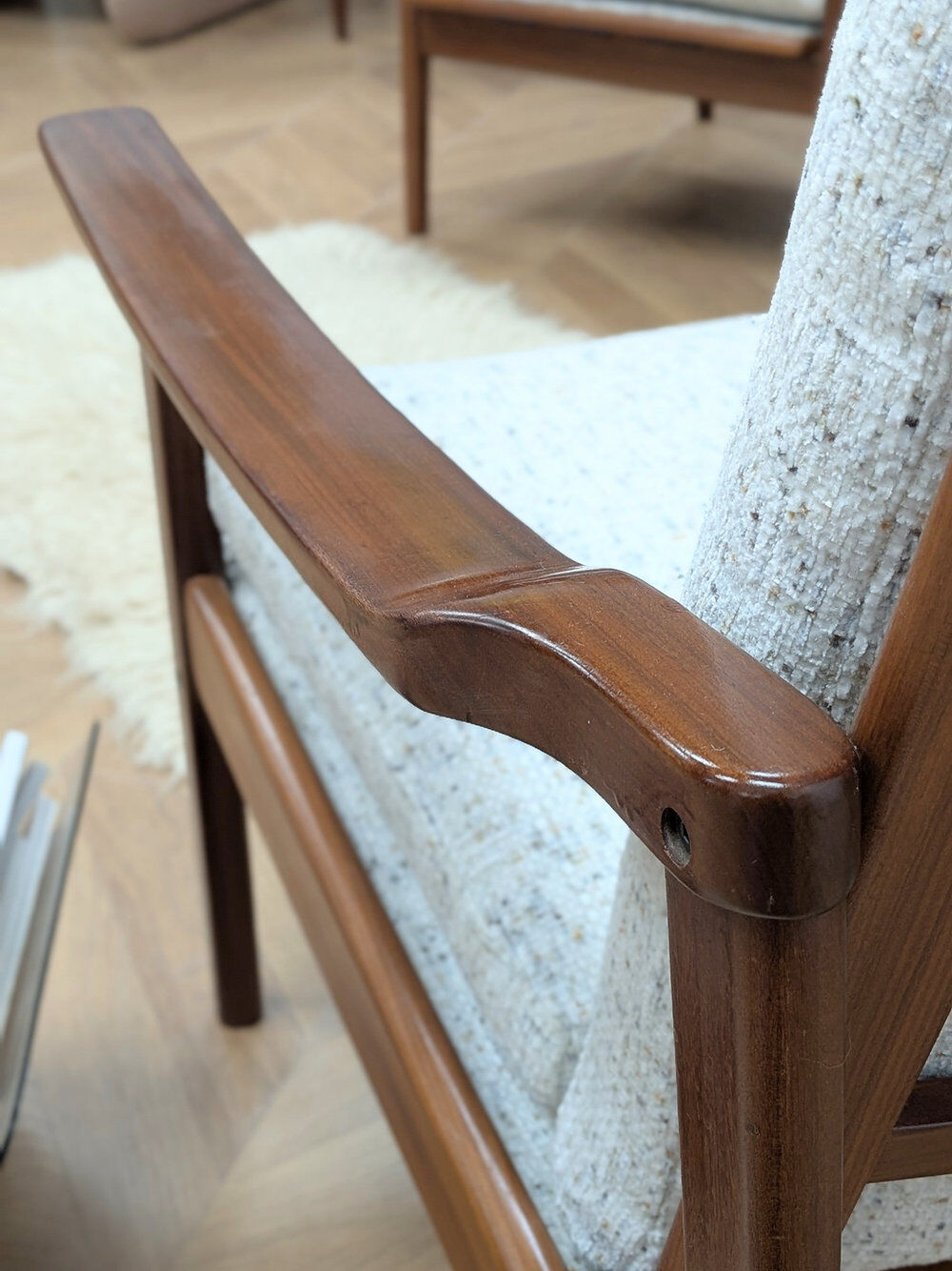 2 reupholstered Scandinavian armchairs