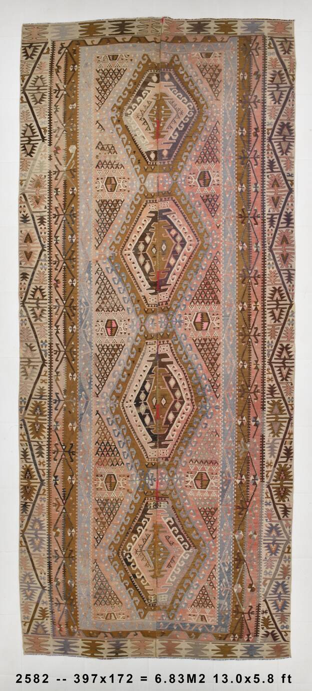 6x13 Handwoven Kilim Rug, 172x397Cm