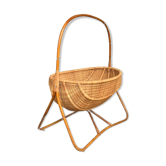Berceau ancien en bois exotique style bambou et paillage