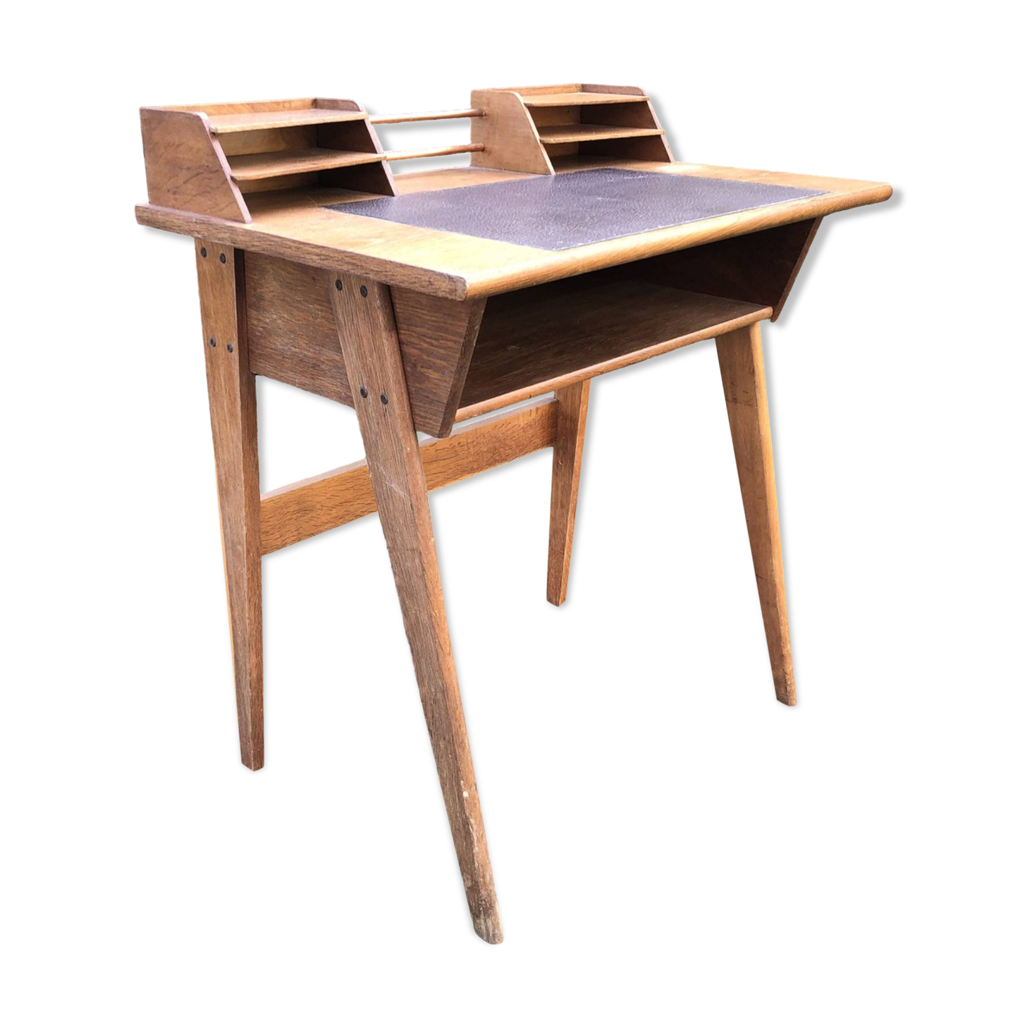 Vintage oak compass leg desk.