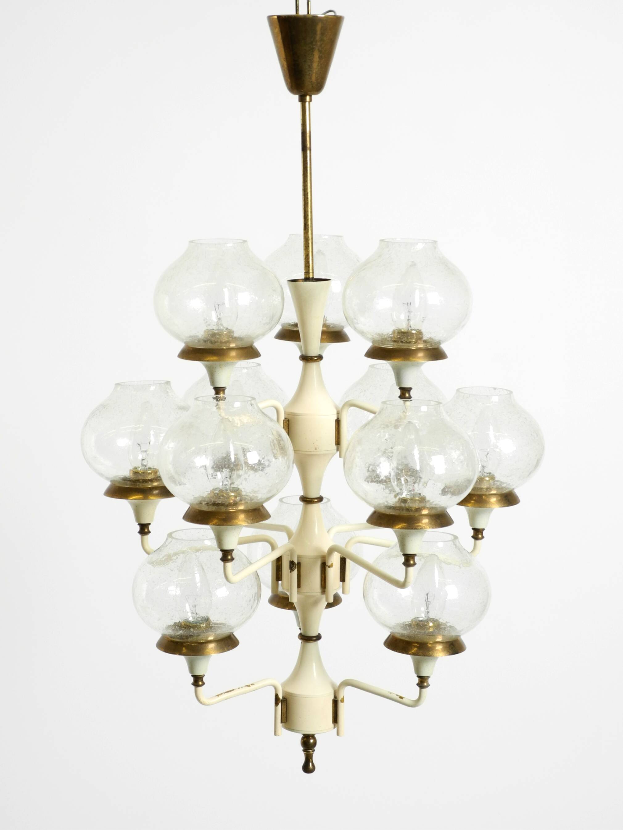 Large 1960s brass and glass tulip ceiling lamp by Hans Agne Jakobsson