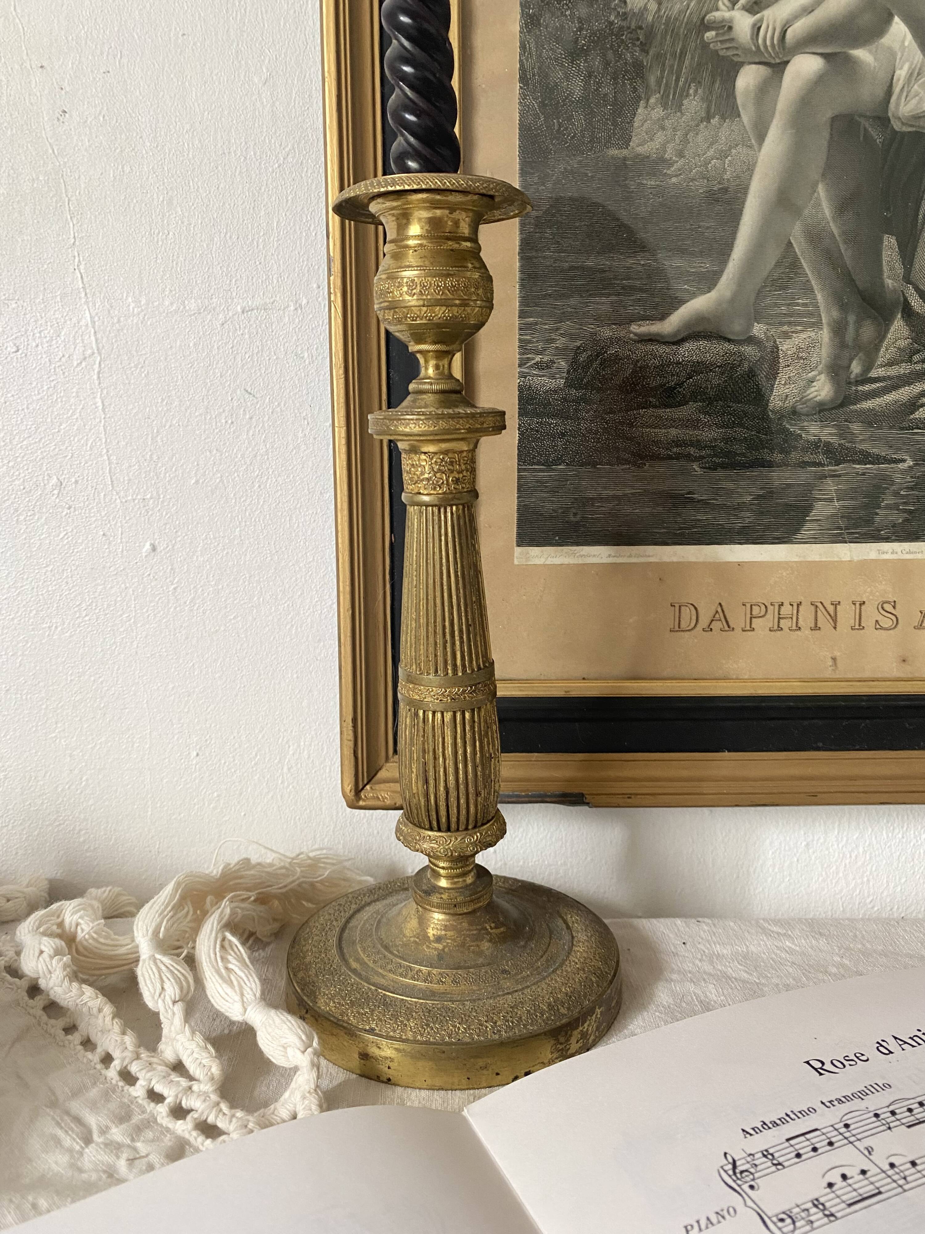 Antique brass candle holder 28 cm