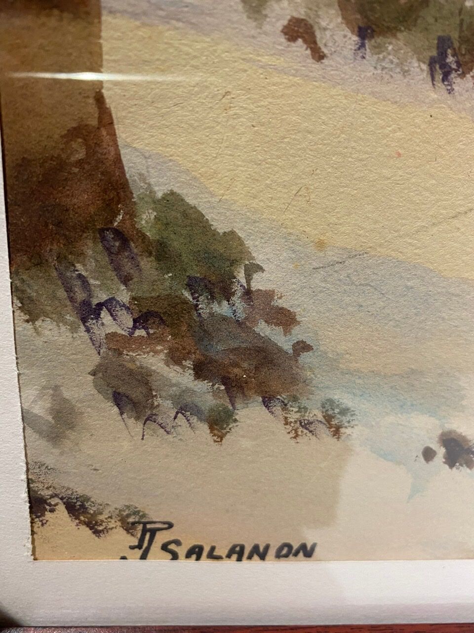 Old painting, snow landscape signed Salanon, mid-20th century