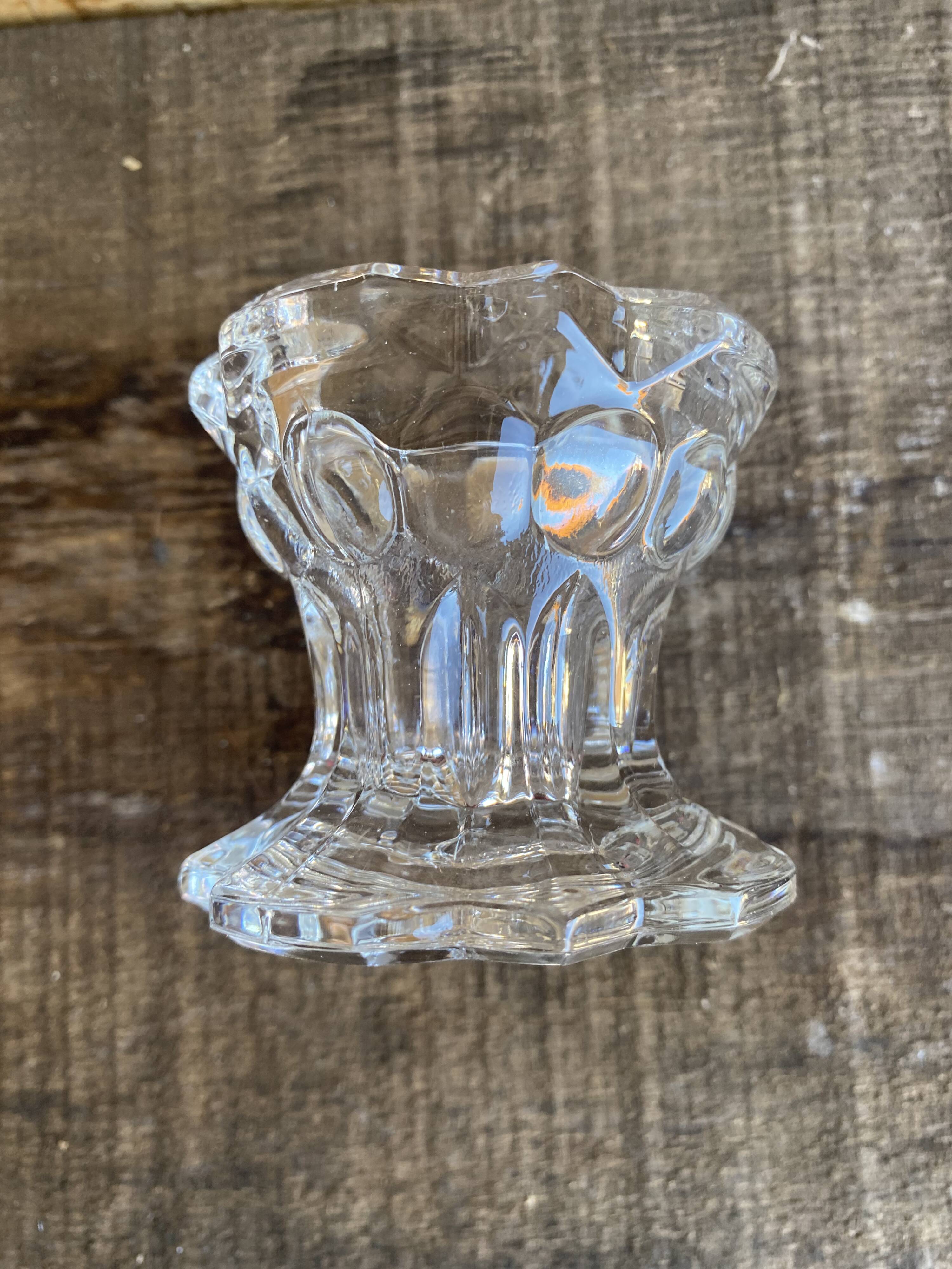Set of 4 vintage conical moulded glass candle holders sully
