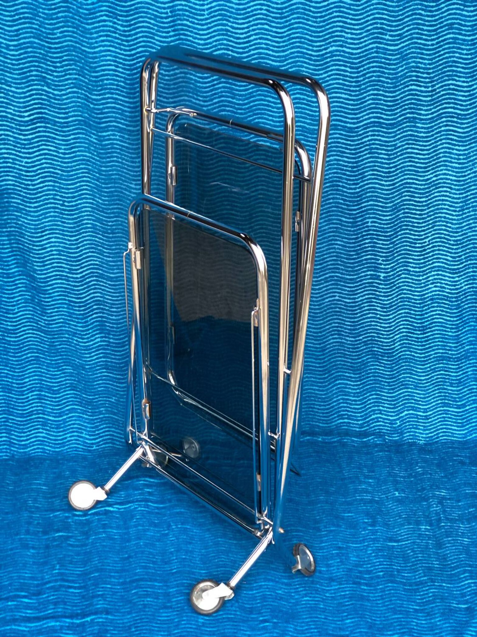 Vintage folding server 1970 with 2 smoked glass trays