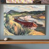 Barge on the river bank