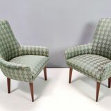 Green fabric and beech armchairs, italy