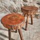 Vintage wooden tripod stools, set of 2, France 1960s