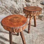 Vintage wooden tripod stools, set of 2, France 1960s