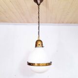 Bauhaus pendant lamp in opaline glass and brass