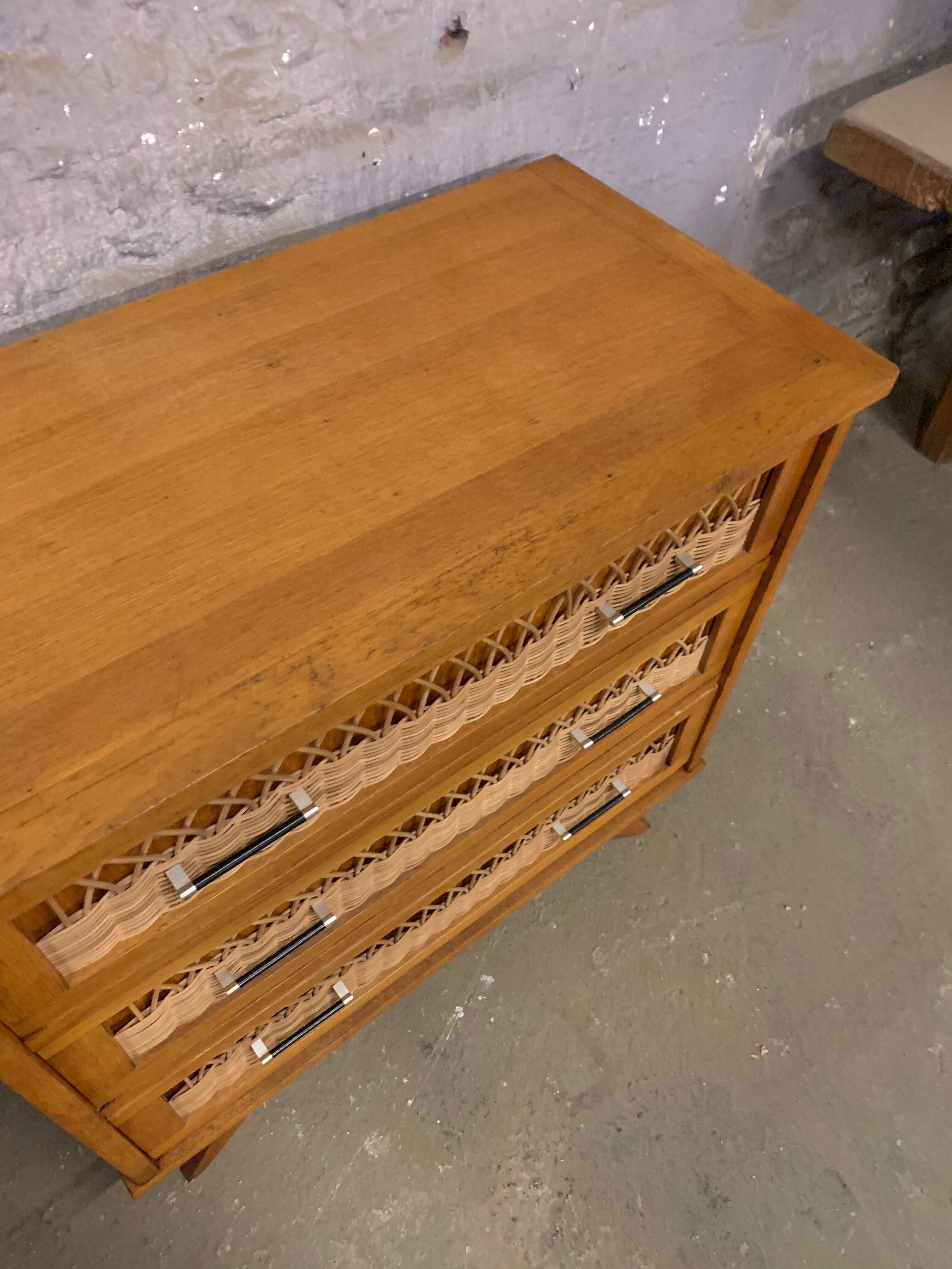 Chest of drawers vintage rattan and oak compass feet