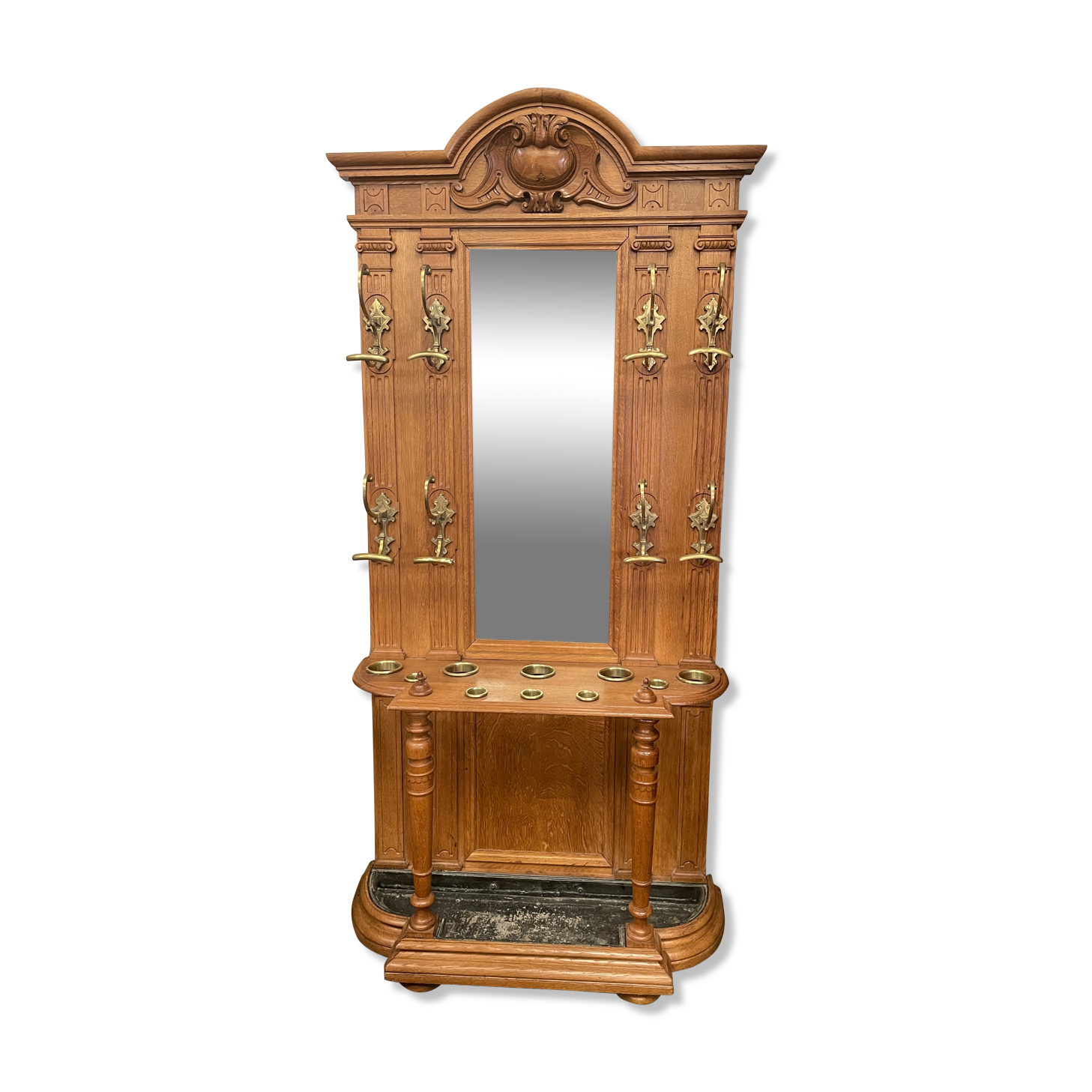 Vestiaire d’entrée en chêne et laiton 1900