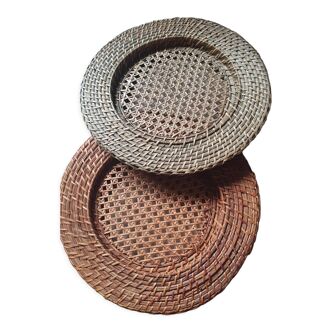 Paire de dessous de plats en osier Vintage