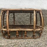 Paire de fauteuil en rotin et sa table ovale vintage