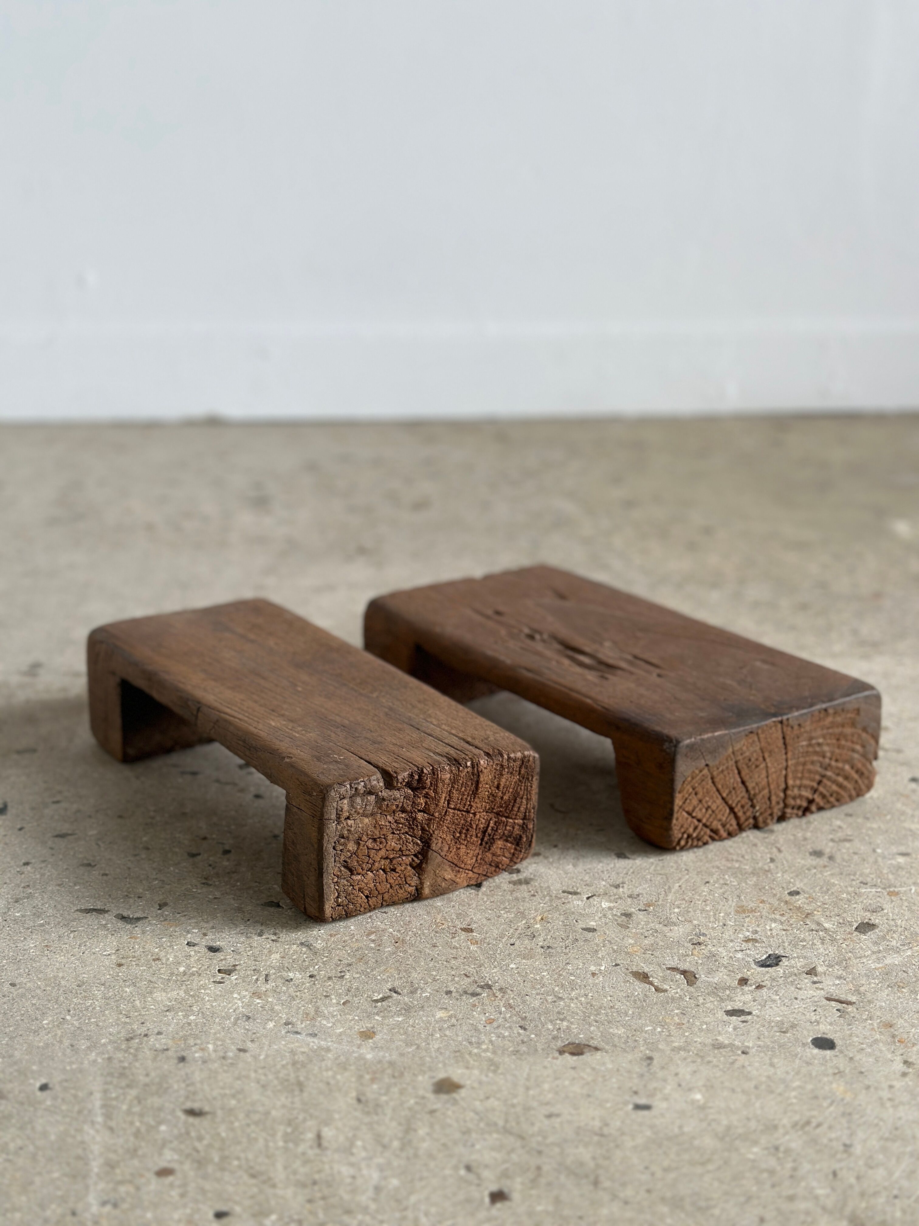 Mini Asian teak side stool blonde