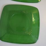 4 transparent green glass plates. Vintage 70s.