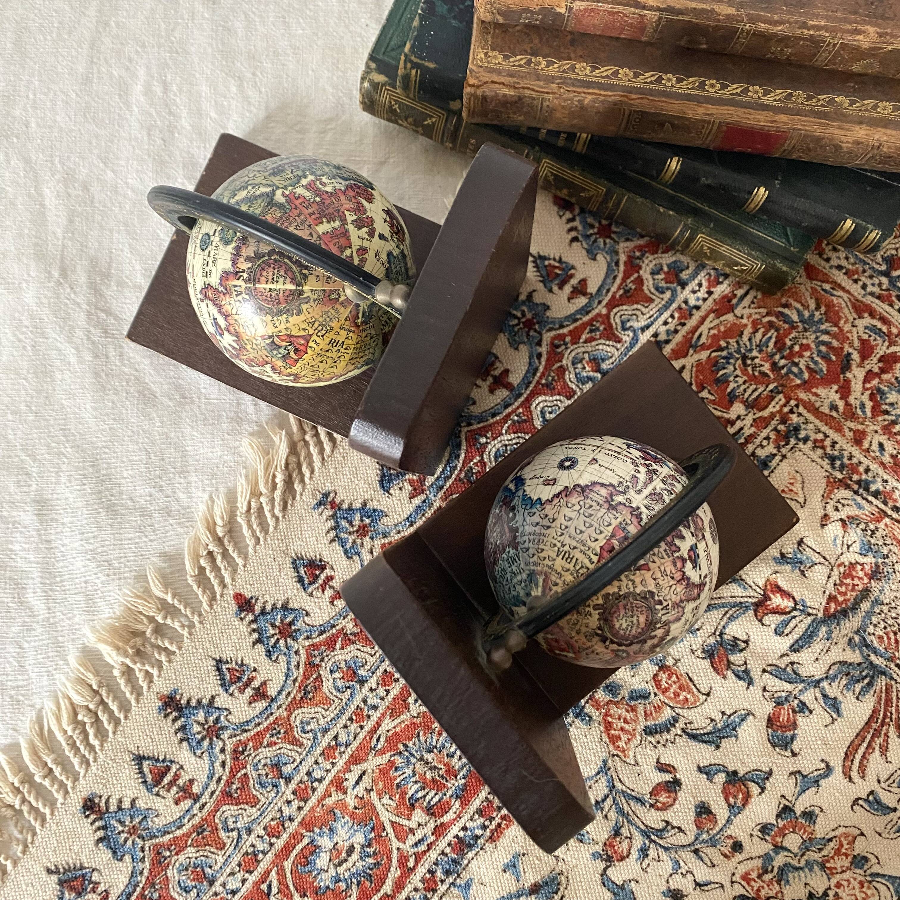 World map bookends terrestrial globes