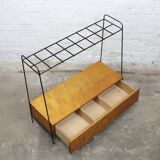 Vintage wood and lacquered metal storage unit.