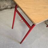 Set of 2 double school desks 1970 red steel and oak