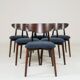 Modern Set of 6 Dining Chairs, Blue Marine Bouclè and Dark beech wood