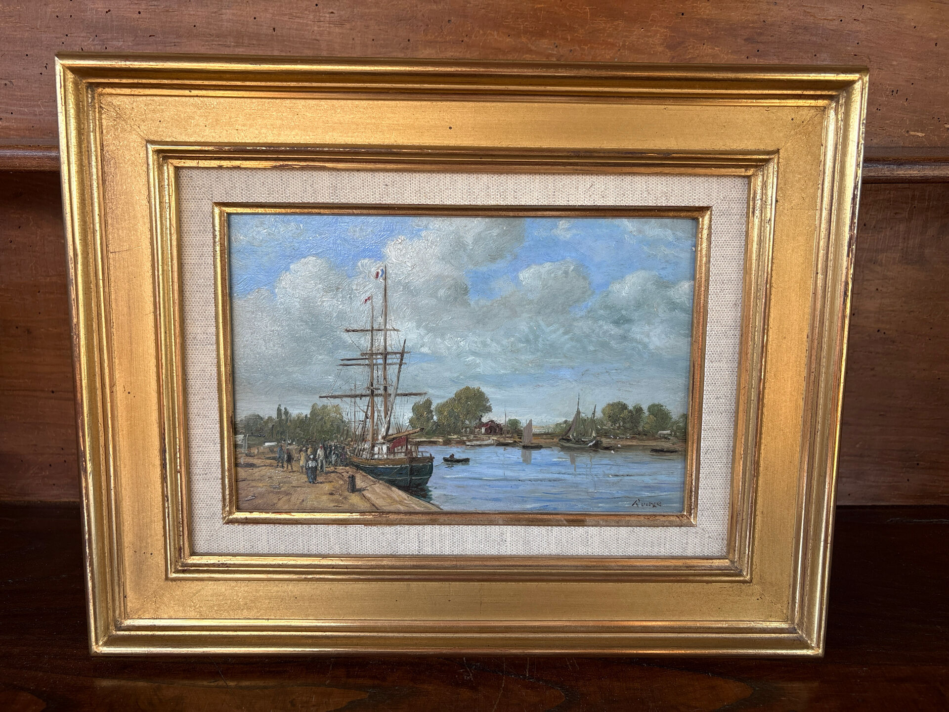 Table by Gérard Roux known as "Rouxe" – Animated marine scene, oil on canvas.